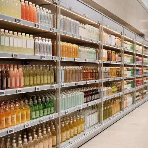 Grocery shelf with integrated lighting and electronic shelf labels