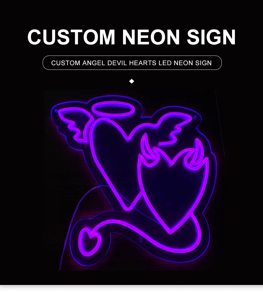 Custom ANGEL DEVIL HEARTS LED Neon Sign