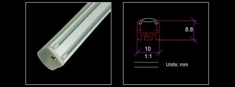 Cross-section technical diagram of 10x10mm rigid bar