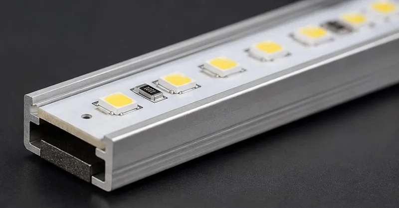 Macro close-up of SMD2835 LEDs and 6063 aluminum housing